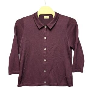 Dia Ltd Wool Rayon Knit Button Up Cardigan Sweater Plum Purple Made in USA 2000